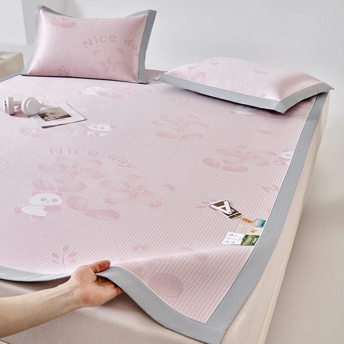 小牛席业 2026新款胖达凉感提花冰丝席席子凉席 粉色