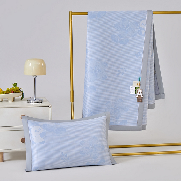 91家纺网 家纺一手货源 找家纺 小牛席业 2026新款胖达凉感提花冰丝席席子凉席 蓝色