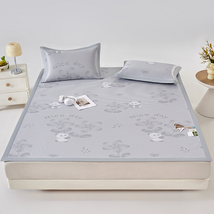 91家纺网 家纺一手货源 找家纺 小牛席业 2026新款胖达凉感提花冰丝席席子凉席 灰色