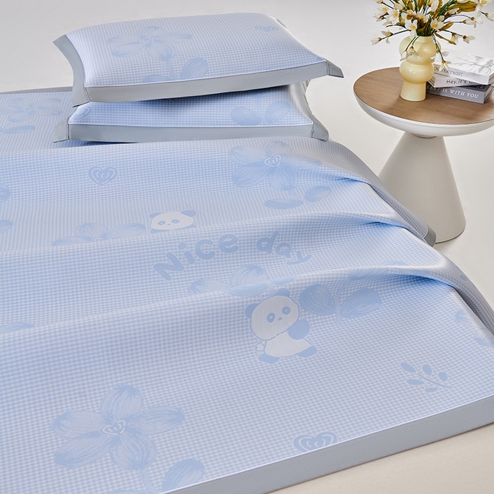 91家纺网 家纺一手货源 找家纺 小牛席业 2026新款胖达凉感提花冰丝席席子凉席 蓝色