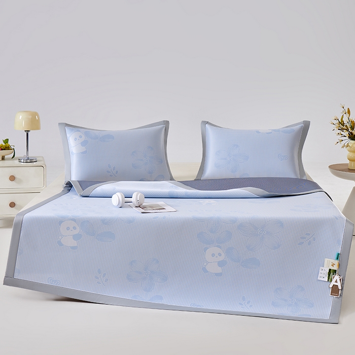 91家纺网 家纺一手货源 找家纺 小牛席业 2026新款胖达凉感提花冰丝席席子凉席 蓝色