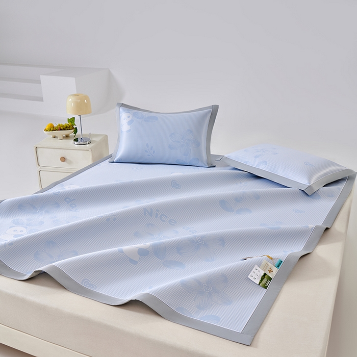 91家纺网 家纺一手货源 找家纺 小牛席业 2026新款胖达凉感提花冰丝席席子凉席 蓝色