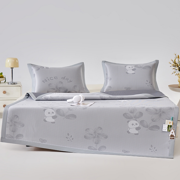 91家纺网 家纺一手货源 找家纺 小牛席业 2026新款胖达凉感提花冰丝席席子凉席 灰色