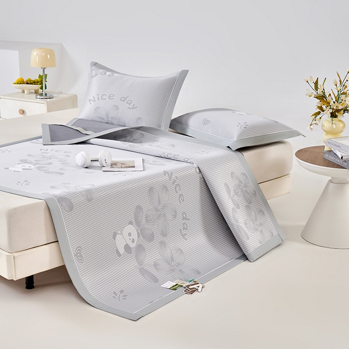 91家纺网 家纺一手货源 找家纺 小牛席业 2026新款胖达凉感提花冰丝席席子凉席 灰色