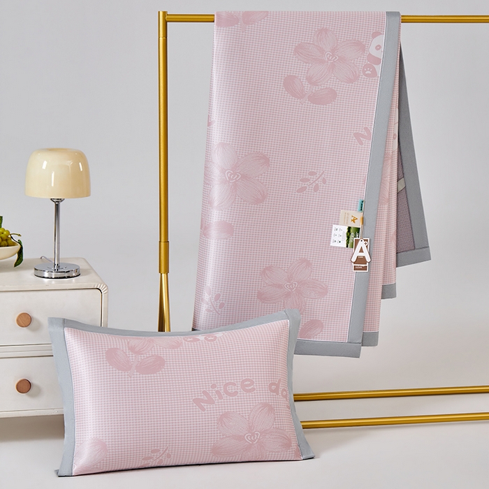 91家纺网 家纺一手货源 找家纺 小牛席业 2026新款胖达凉感提花冰丝席席子凉席 粉色