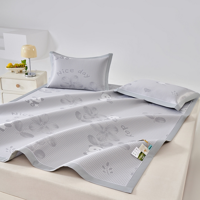 91家纺网 家纺一手货源 找家纺 小牛席业 2026新款胖达凉感提花冰丝席席子凉席 灰色