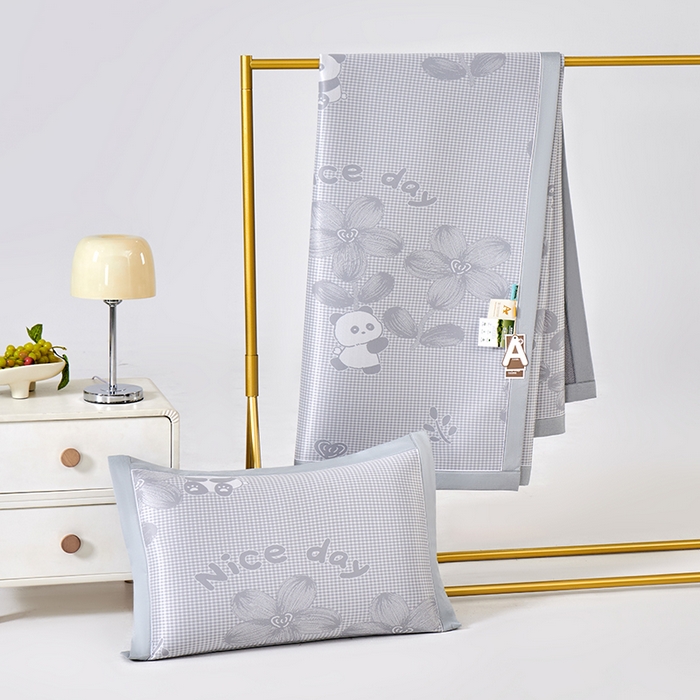 91家纺网 家纺一手货源 找家纺 小牛席业 2026新款胖达凉感提花冰丝席席子凉席 灰色