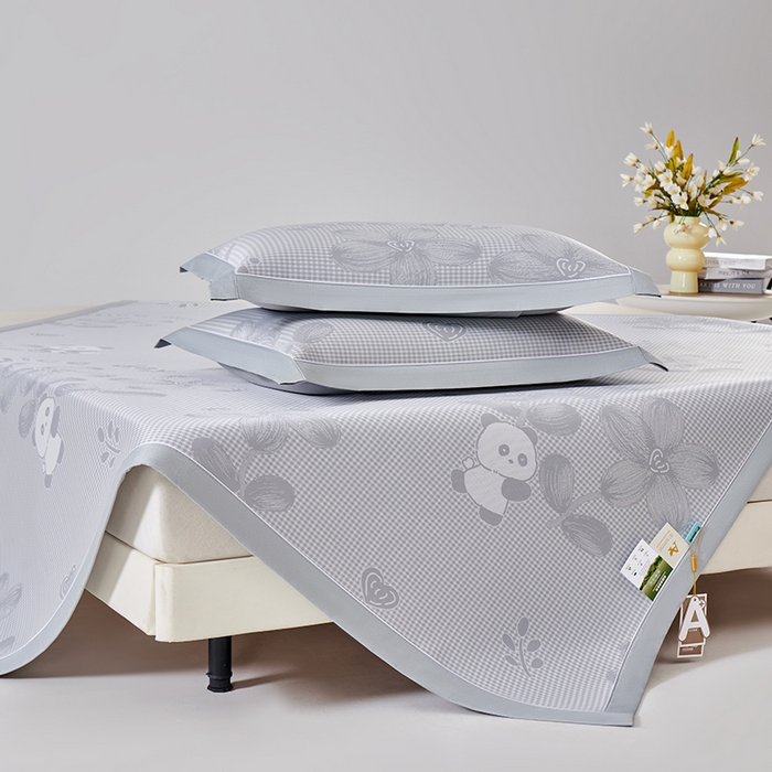 91家纺网 家纺一手货源 找家纺 小牛席业 2026新款胖达凉感提花冰丝席席子凉席 灰色