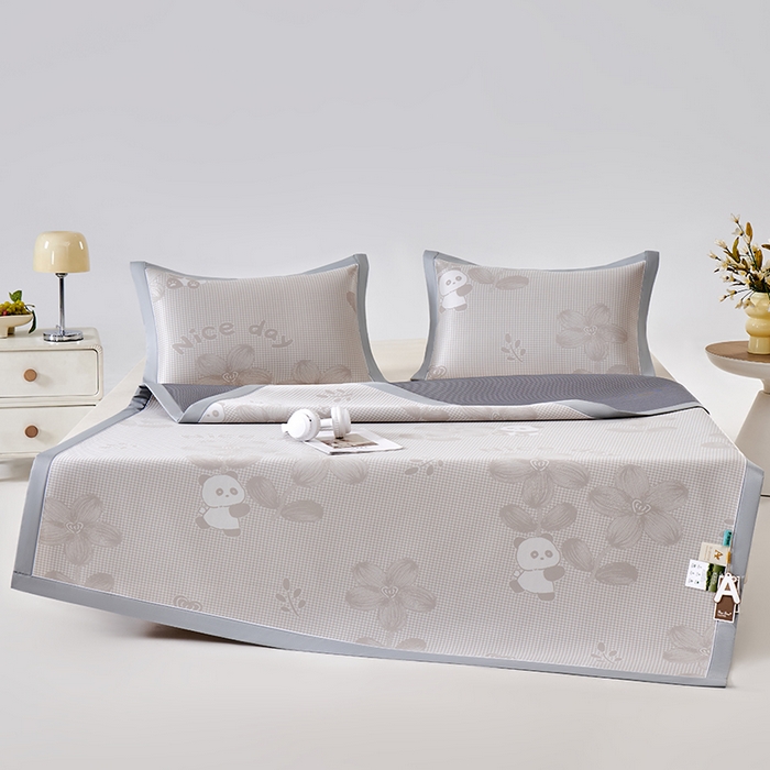 91家纺网 家纺一手货源 找家纺 小牛席业 2026新款胖达凉感提花冰丝席席子凉席 香槟