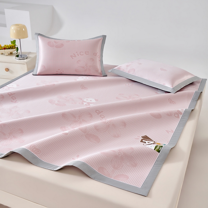 91家纺网 家纺一手货源 找家纺 小牛席业 2026新款胖达凉感提花冰丝席席子凉席 粉色