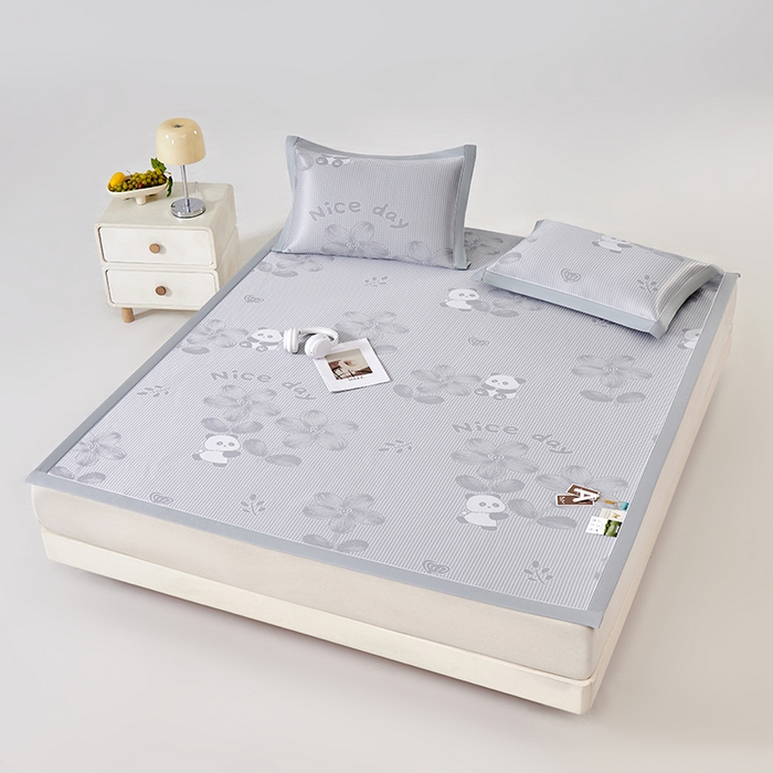 91家纺网 家纺一手货源 找家纺 小牛席业 2026新款胖达凉感提花冰丝席席子凉席 灰色