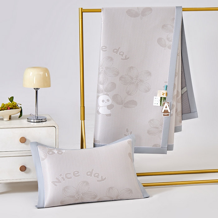 91家纺网 家纺一手货源 找家纺 小牛席业 2026新款胖达凉感提花冰丝席席子凉席 香槟