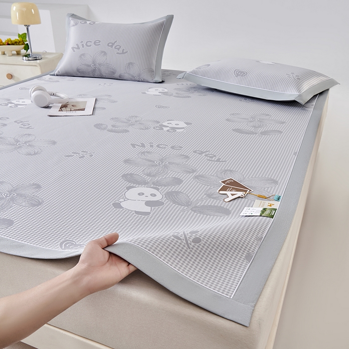 小牛席业 2026新款胖达凉感提花冰丝席席子凉席 灰色