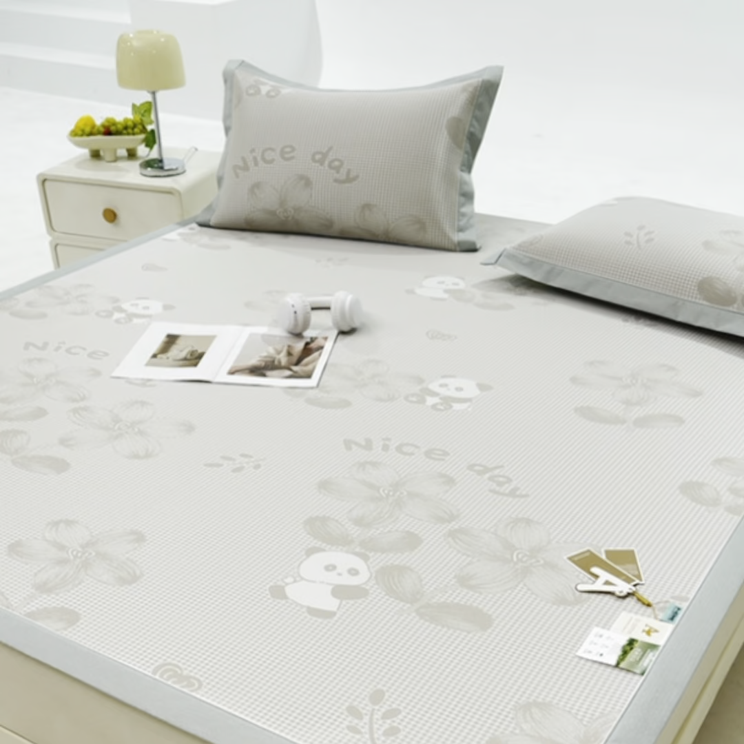 91家纺网 家纺一手货源 找家纺 小牛席业 2026新款胖达凉感提花冰丝席席子凉席 香槟