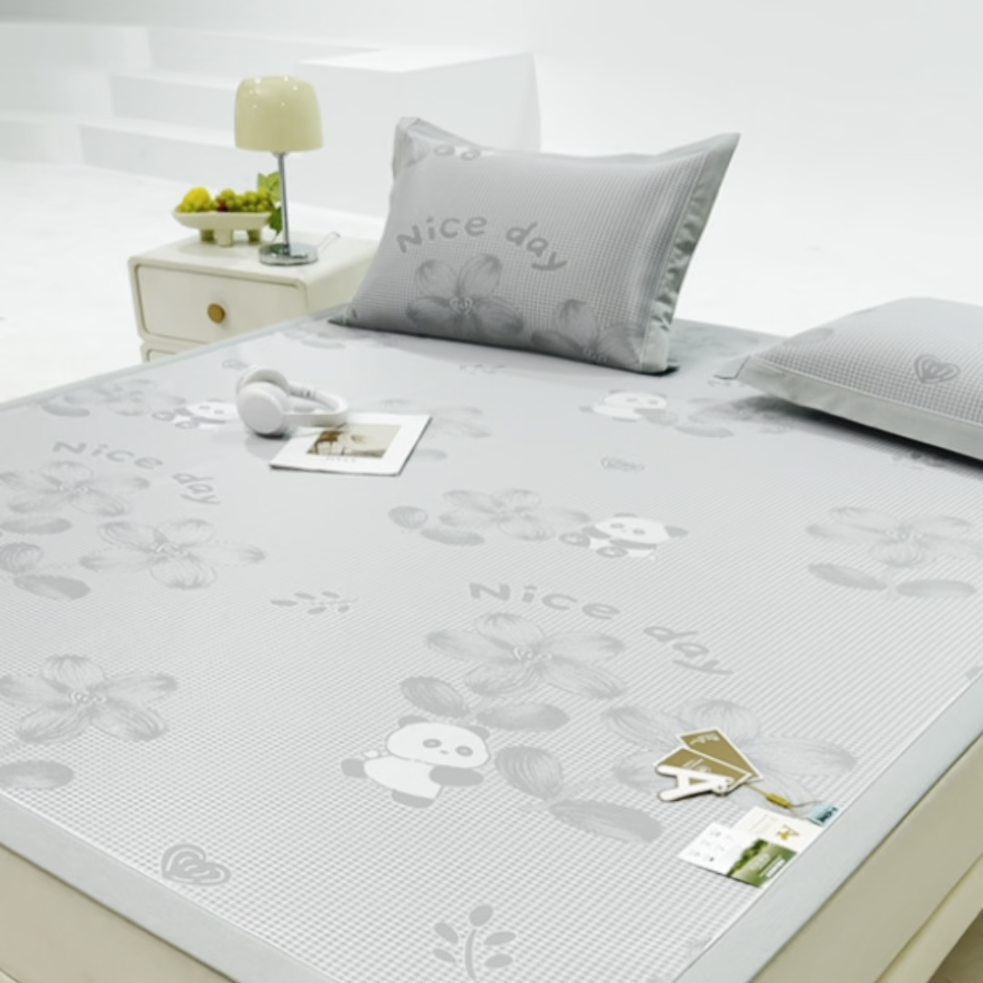 91家纺网 家纺一手货源 找家纺 小牛席业 2026新款胖达凉感提花冰丝席席子凉席 灰色