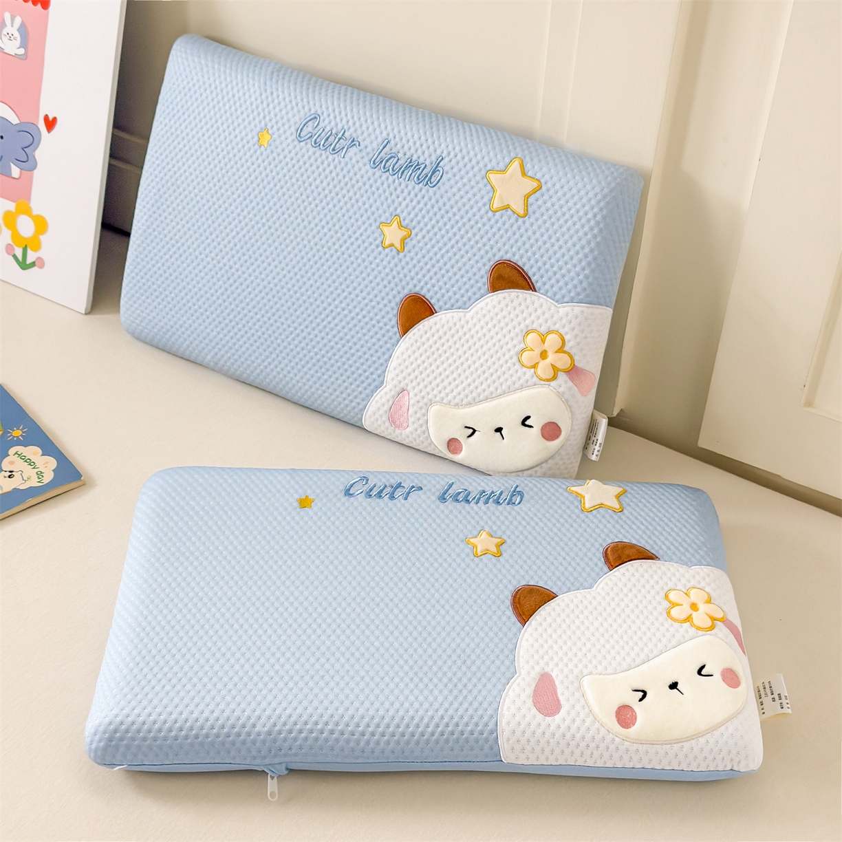 91家纺网 家纺一手货源 找家纺 麦肯锡 2026新款小绵羊卡通面包记忆枕枕头枕芯 小绵羊-蓝色