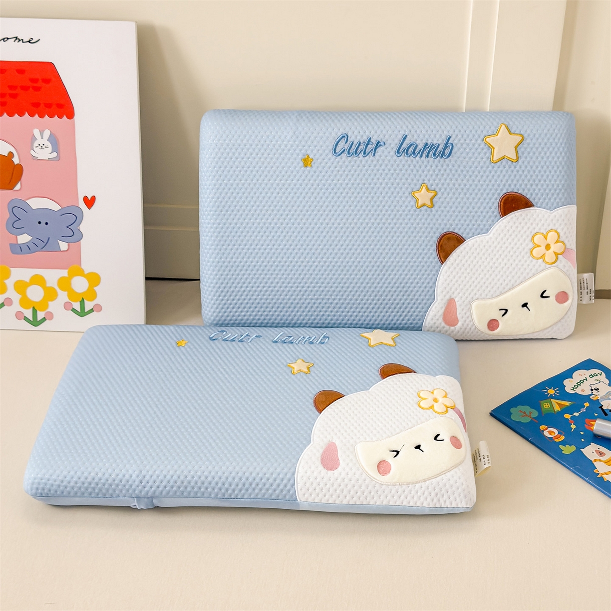 91家纺网 家纺一手货源 找家纺 麦肯锡 2026新款小绵羊卡通面包记忆枕枕头枕芯 小绵羊-蓝色