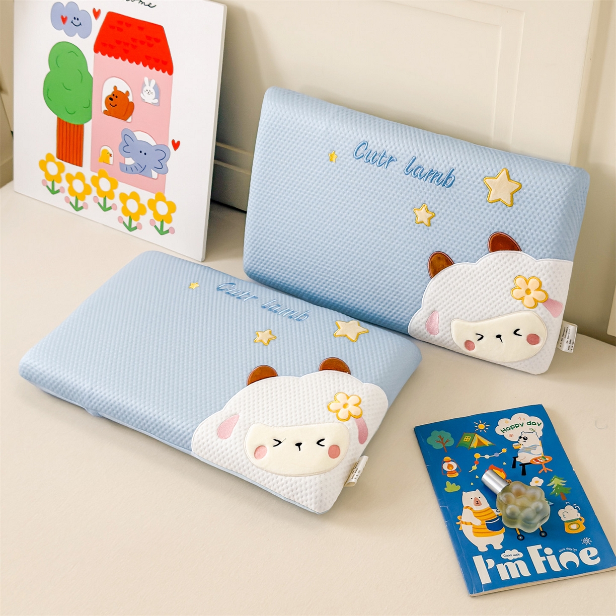 91家纺网 家纺一手货源 找家纺 麦肯锡 2026新款小绵羊卡通面包记忆枕枕头枕芯 小绵羊-蓝色