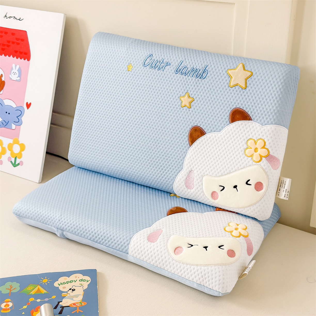 91家纺网 家纺一手货源 找家纺 麦肯锡 2026新款小绵羊卡通面包记忆枕枕头枕芯 小绵羊-蓝色