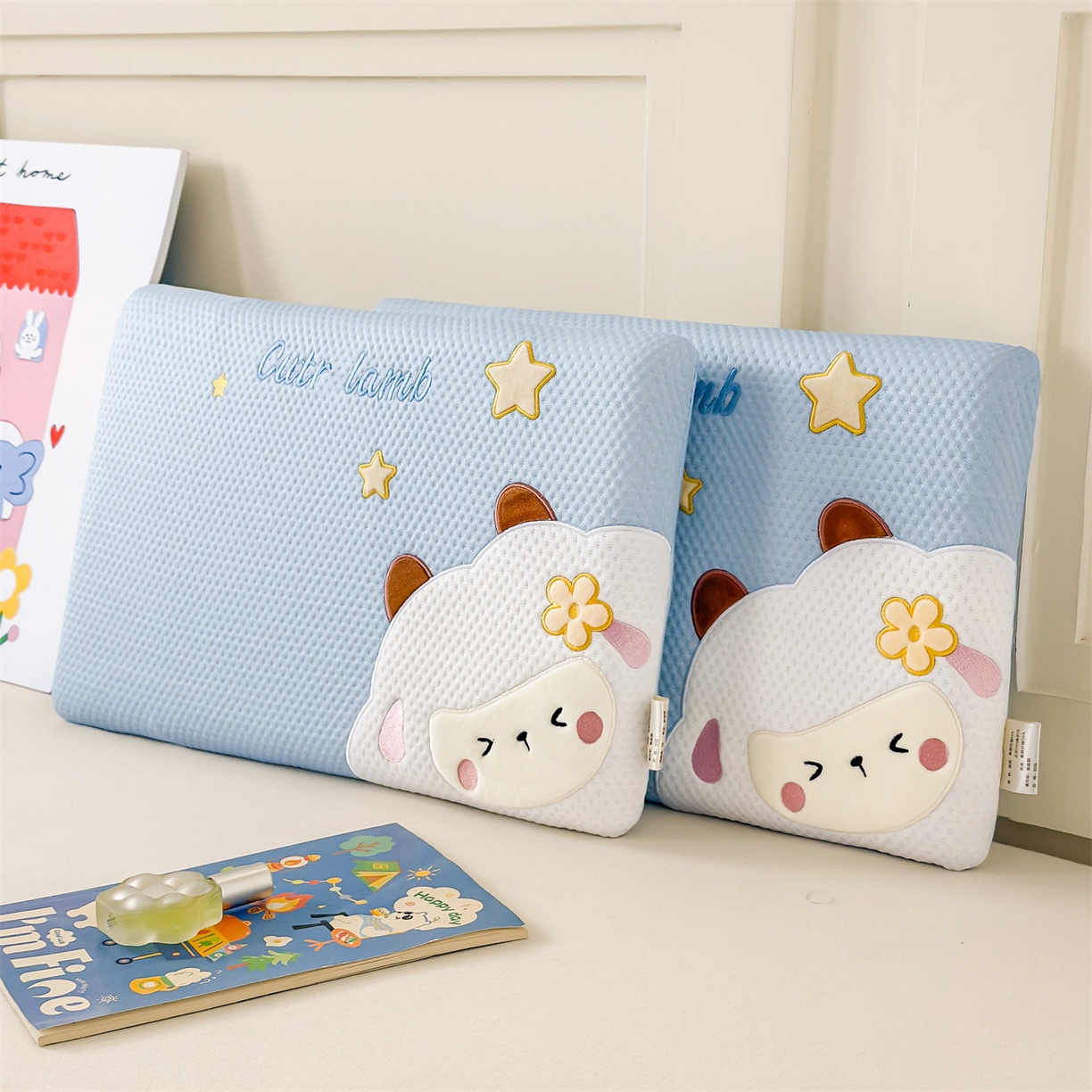 91家纺网 家纺一手货源 找家纺 麦肯锡 2026新款小绵羊卡通面包记忆枕枕头枕芯 小绵羊-蓝色