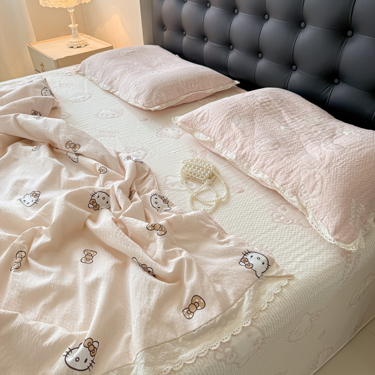 91家纺网 家纺一手货源 找家纺 （总）盼季家纺 2026新款A类木棉皱皱纱床盖夏被四件套场景一-奶盖KT