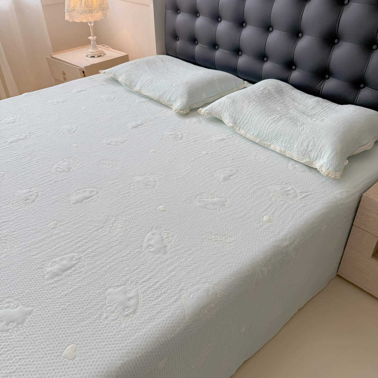 91家纺网 家纺一手货源 找家纺 盼季家纺 2026新款A类木棉皱皱纱床盖夏被四件套场景一-奶盖KT 奶盖KT-奶蓝