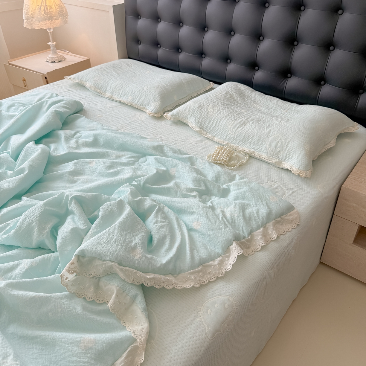 91家纺网 家纺一手货源 找家纺 盼季家纺 2026新款A类木棉皱皱纱床盖夏被四件套场景一-奶盖KT 奶盖KT-奶蓝