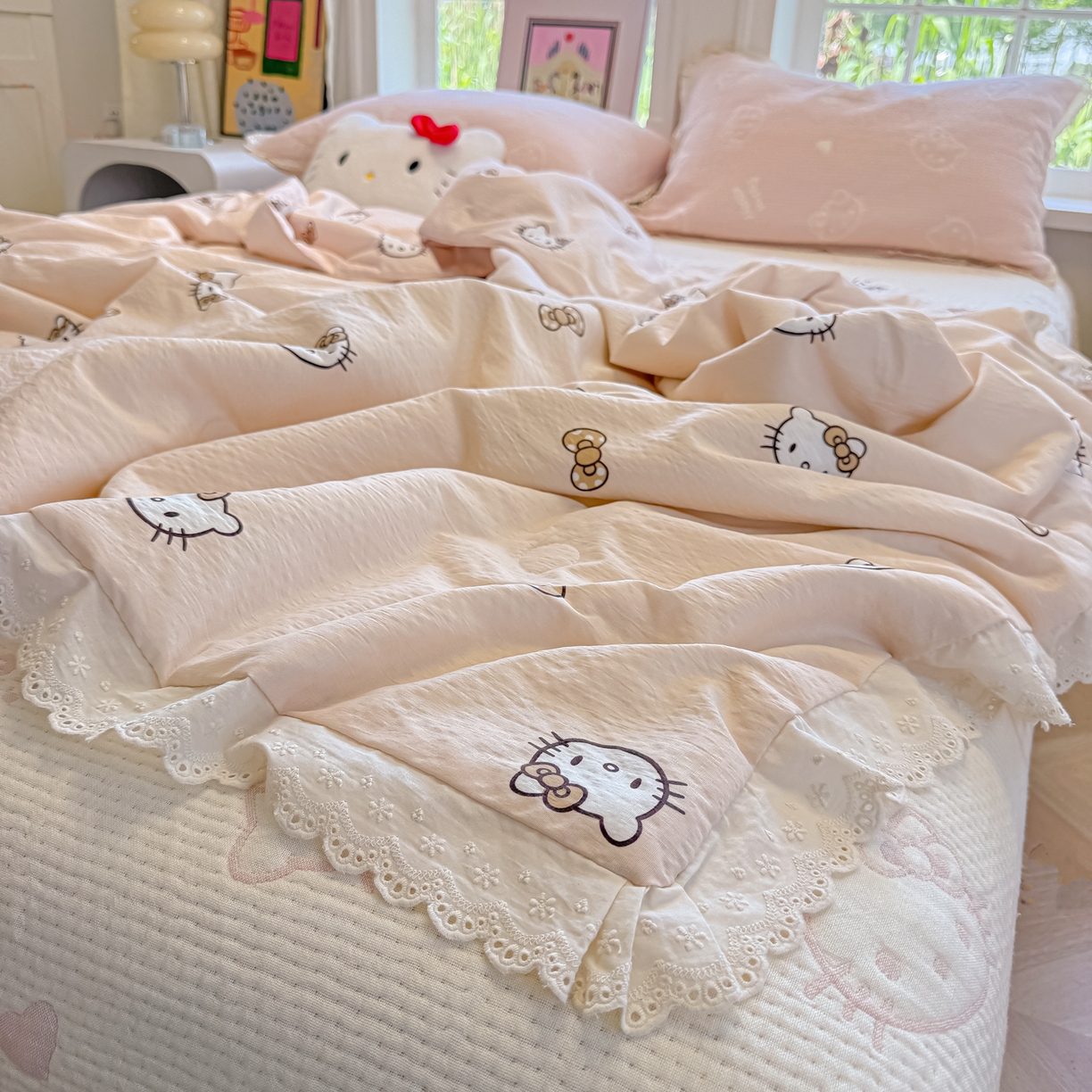 91家纺网 家纺一手货源 找家纺 （总）盼季家纺 2026新款A类木棉皱皱纱床盖夏被四件套场景二-奶盖KT