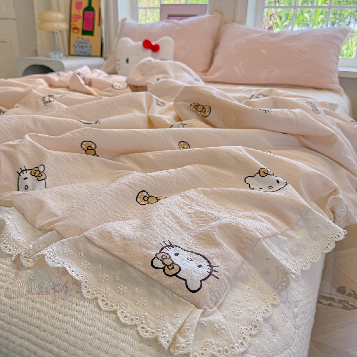 91家纺网 家纺一手货源 找家纺 （总）盼季家纺 2026新款A类木棉皱皱纱床盖夏被四件套场景二-奶盖KT