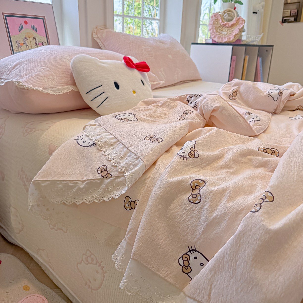 91家纺网 家纺一手货源 找家纺 （总）盼季家纺 2026新款A类木棉皱皱纱床盖夏被四件套场景二-奶盖KT