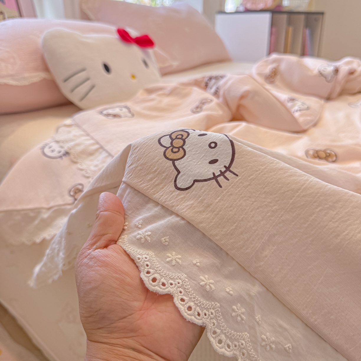 91家纺网 家纺一手货源 找家纺 （总）盼季家纺 2026新款A类木棉皱皱纱床盖夏被四件套场景二-奶盖KT