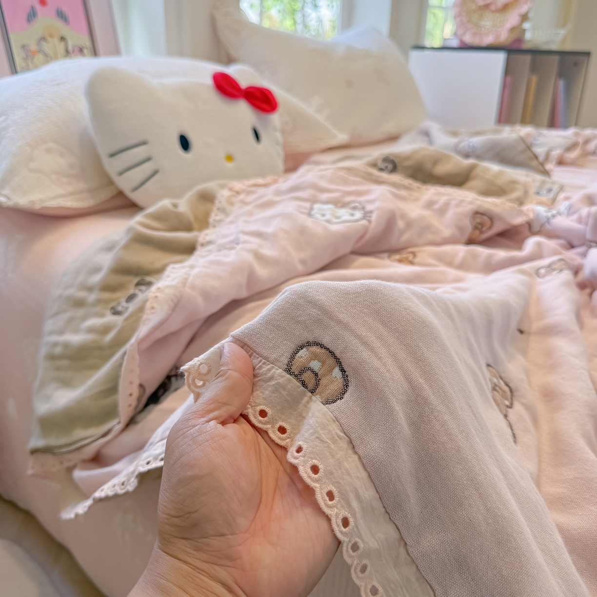 91家纺网 家纺一手货源 找家纺 盼季家纺 2026新款A类木棉皱皱纱床盖夏被四件套场景二-奶盖KT 奶盖KT-粉粉