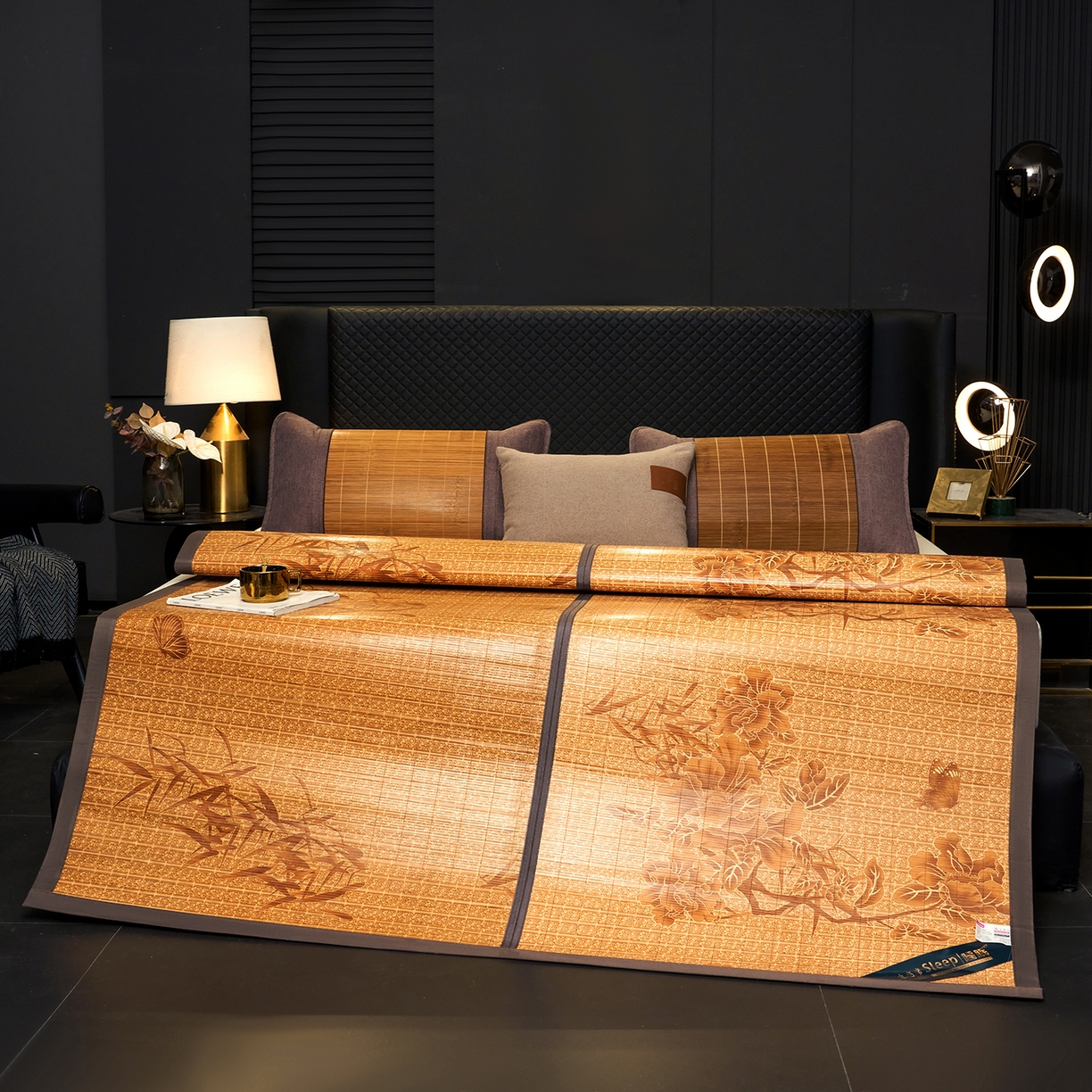 91家纺网 家纺一手货源 找家纺 思雅庭 2026新款艾草宽边绣花驱蚊席拍图二 蝴蝶