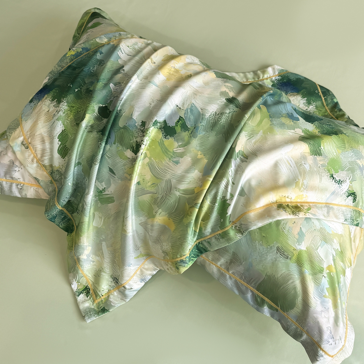 91家纺网 家纺一手货源 找家纺 花伞家居 2026新款花水洗真丝四件套含买家秀 绿色烟花