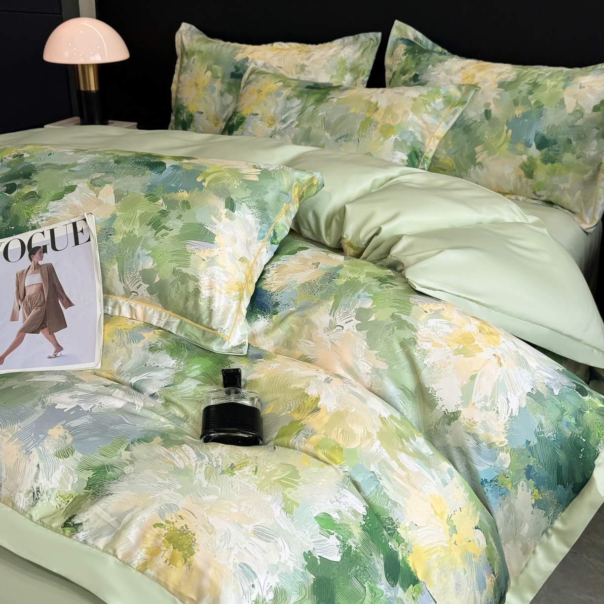 花伞家居 2026新款花水洗真丝四件套含买家秀 绿色烟花