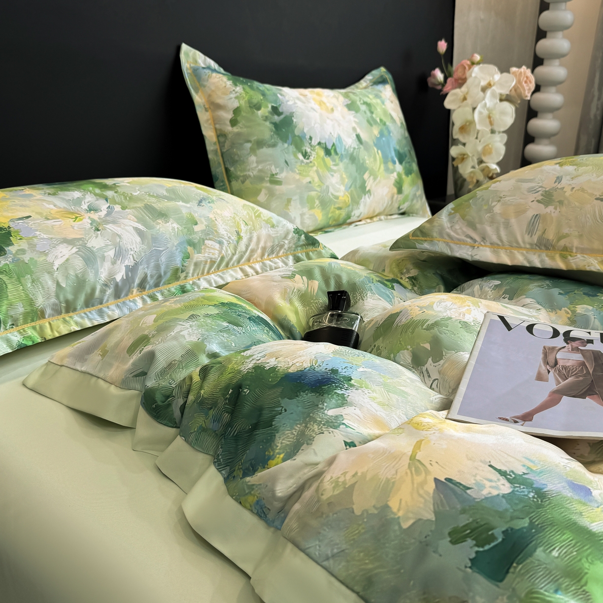 91家纺网 家纺一手货源 找家纺 花伞家居 2026新款花水洗真丝四件套含买家秀 绿色烟花