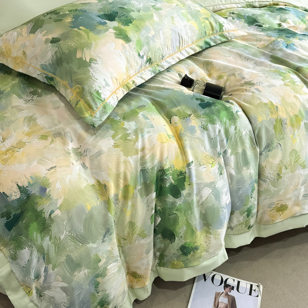 91家纺网 家纺一手货源 找家纺 花伞家居 2026新款花水洗真丝四件套含买家秀 绿色烟花