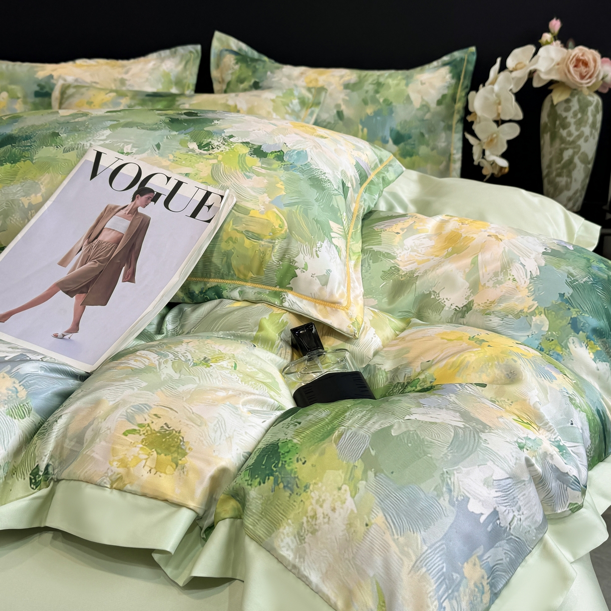 91家纺网 家纺一手货源 找家纺 花伞家居 2026新款花水洗真丝四件套含买家秀 绿色烟花