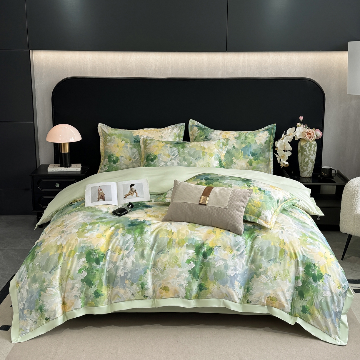 91家纺网 家纺一手货源 找家纺 花伞家居 2026新款花水洗真丝四件套含买家秀 绿色烟花