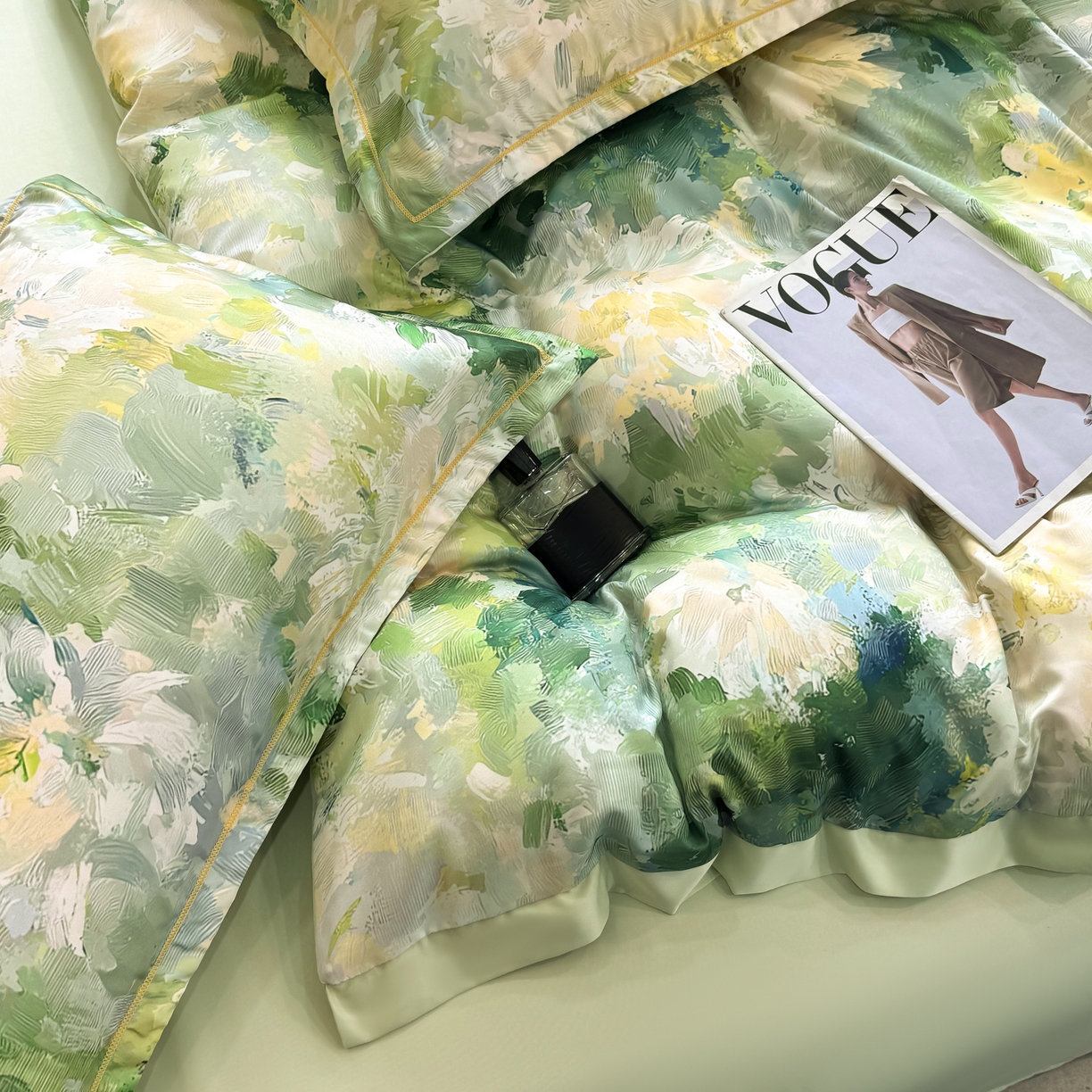 91家纺网 家纺一手货源 找家纺 花伞家居 2026新款花水洗真丝四件套含买家秀 绿色烟花