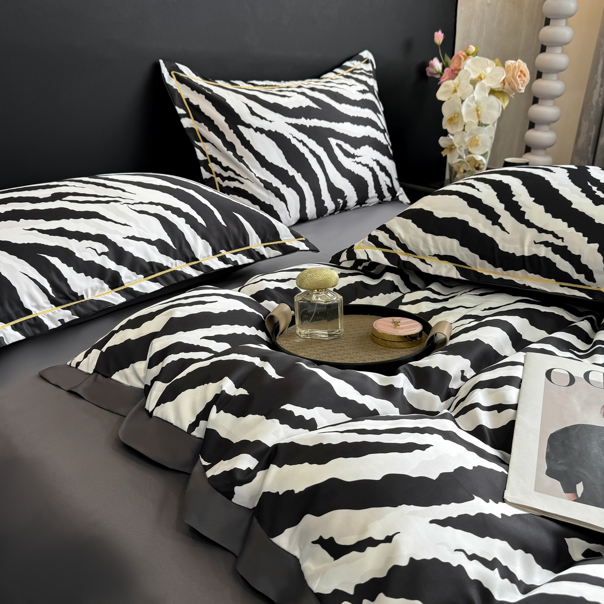 91家纺网 家纺一手货源 找家纺 花伞家居 2026新款花水洗真丝四件套含买家秀 纹理