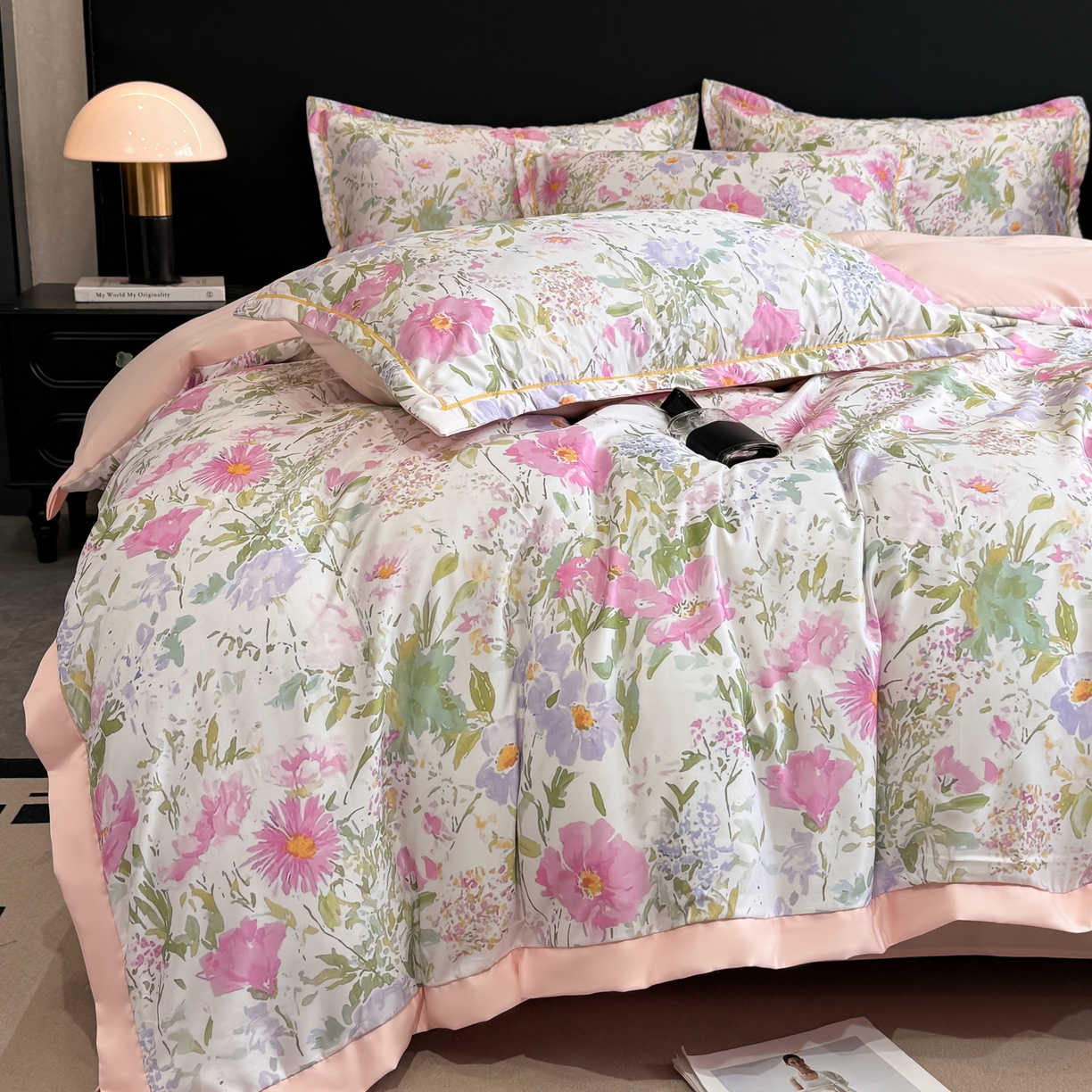 91家纺网 家纺一手货源 找家纺 花伞家居 2026新款花水洗真丝四件套含买家秀 花如锦