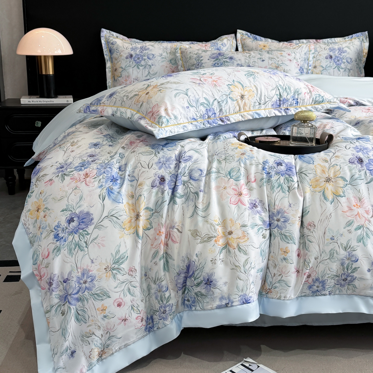 91家纺网 家纺一手货源 找家纺 花伞家居 2026新款花水洗真丝四件套含买家秀 迟日催化