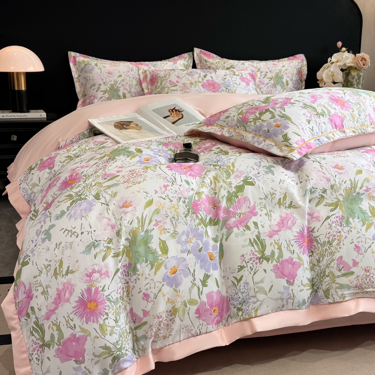 91家纺网 家纺一手货源 找家纺 花伞家居 2026新款花水洗真丝四件套含买家秀 花如锦