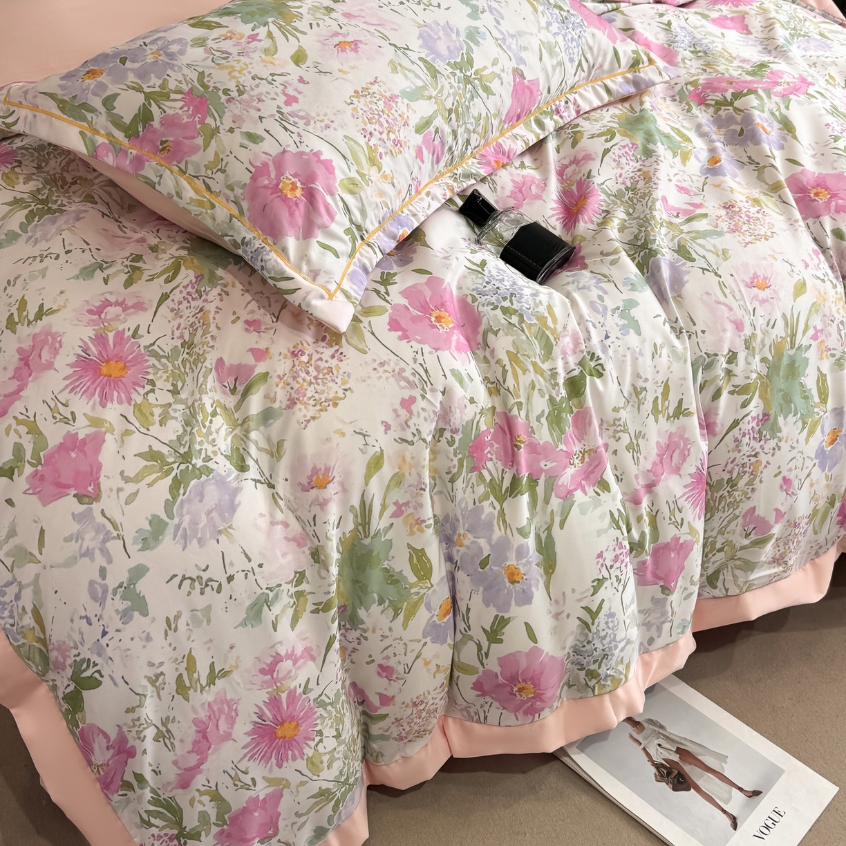 91家纺网 家纺一手货源 找家纺 花伞家居 2026新款花水洗真丝四件套含买家秀 花如锦