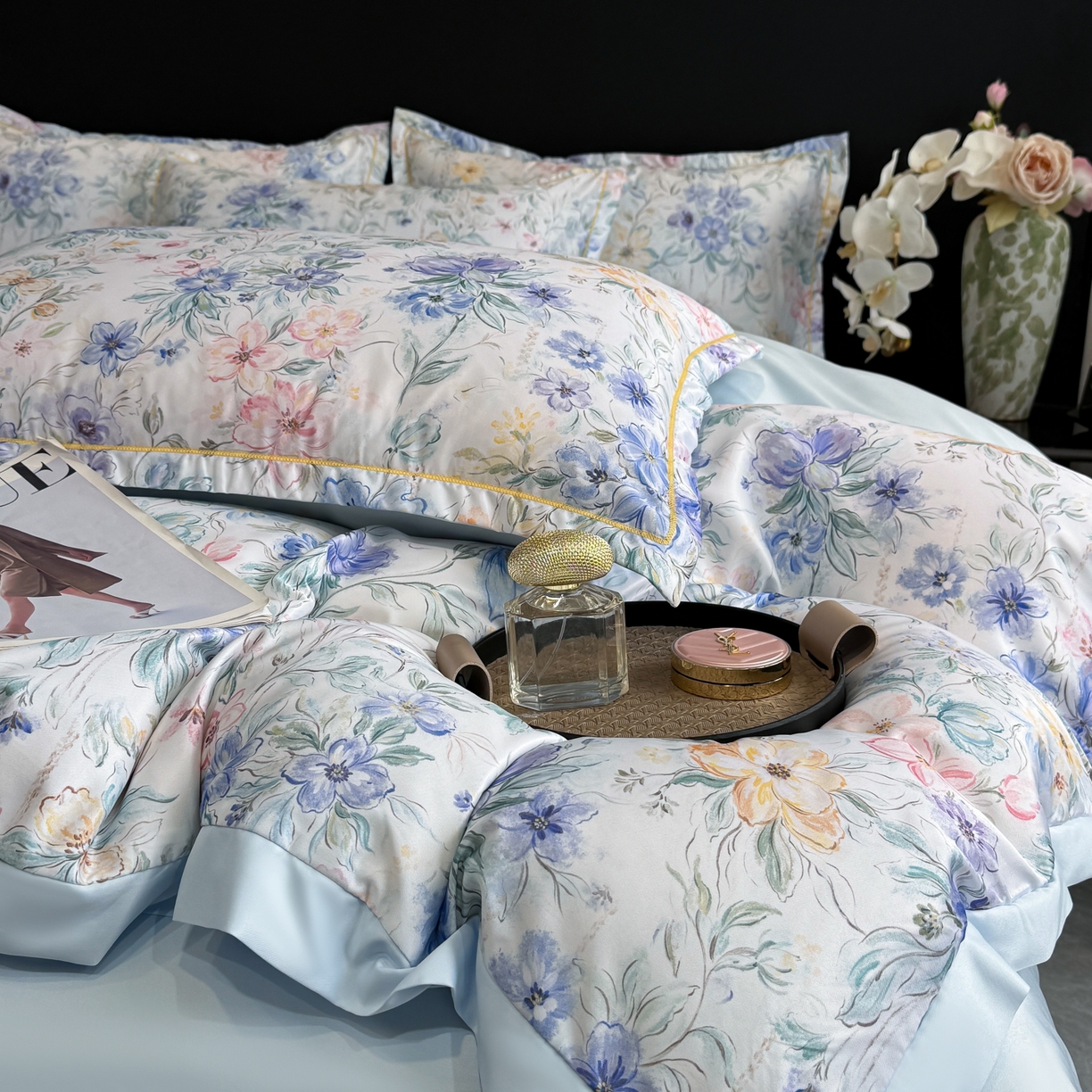 91家纺网 家纺一手货源 找家纺 花伞家居 2026新款花水洗真丝四件套含买家秀 迟日催化