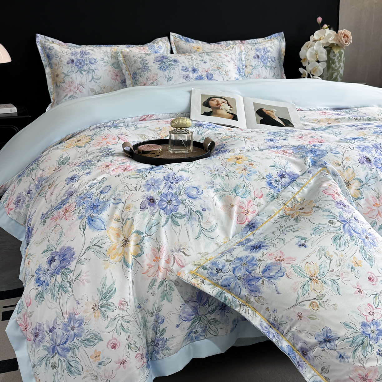 91家纺网 家纺一手货源 找家纺 花伞家居 2026新款花水洗真丝四件套含买家秀 迟日催化