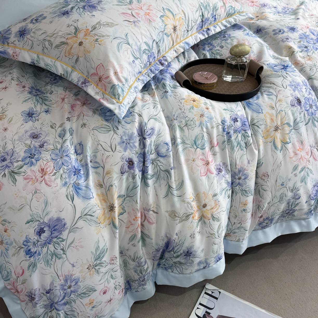 91家纺网 家纺一手货源 找家纺 花伞家居 2026新款花水洗真丝四件套含买家秀 迟日催化