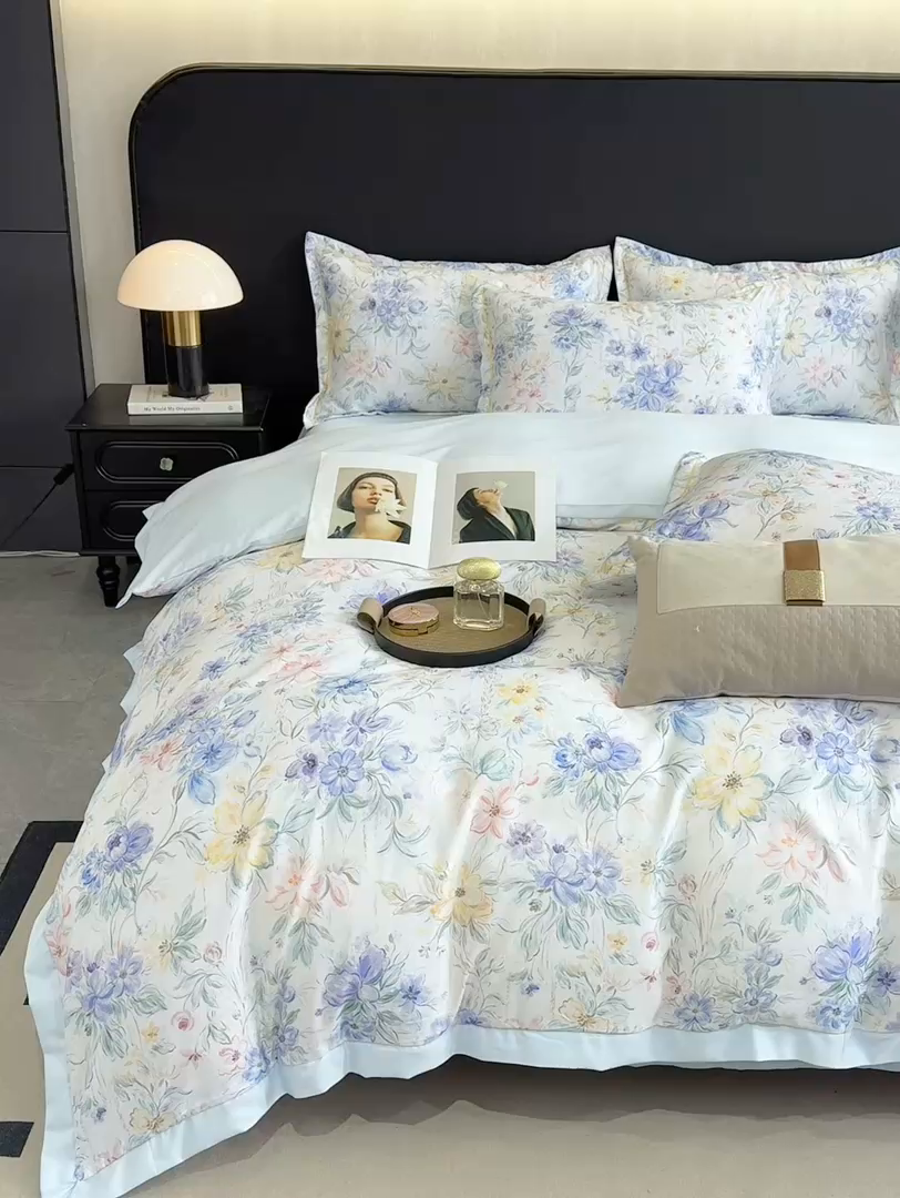 91家纺网 家纺一手货源 找家纺 花伞家居 2026新款花水洗真丝四件套含买家秀 迟日催化