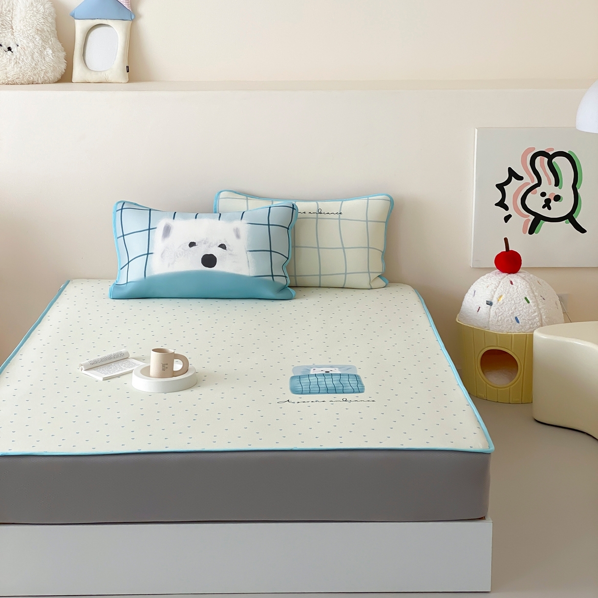 91家纺网 家纺一手货源 找家纺 桃喜 2026新款数码印花冰纤维牛奶丝凉席 睡觉小狗